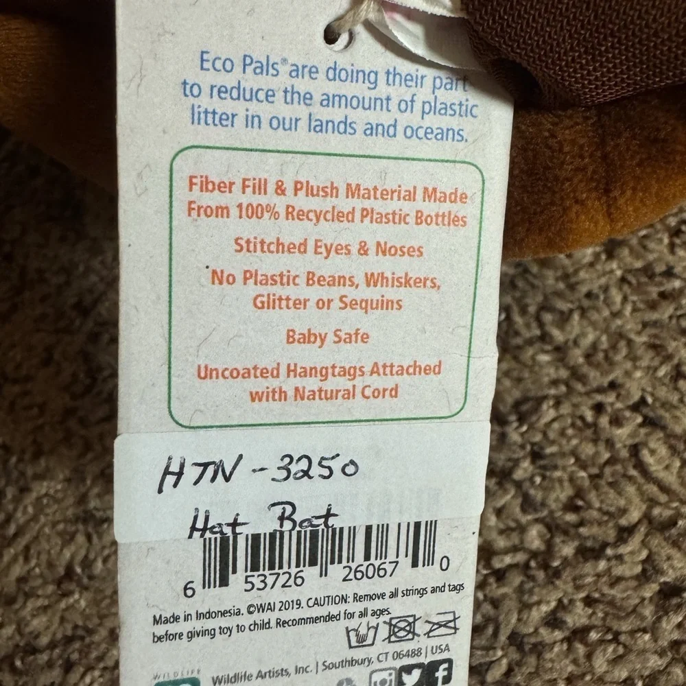 Ecopals plush brown bat hat New with tag